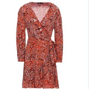 Maje Rosetto Leopart Wrap Ruffle Trim Mini Dress Sz 1 XS
